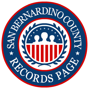 A round red, white, and blue logo with the words 'San Bernardino County Records Page' for the state of California.